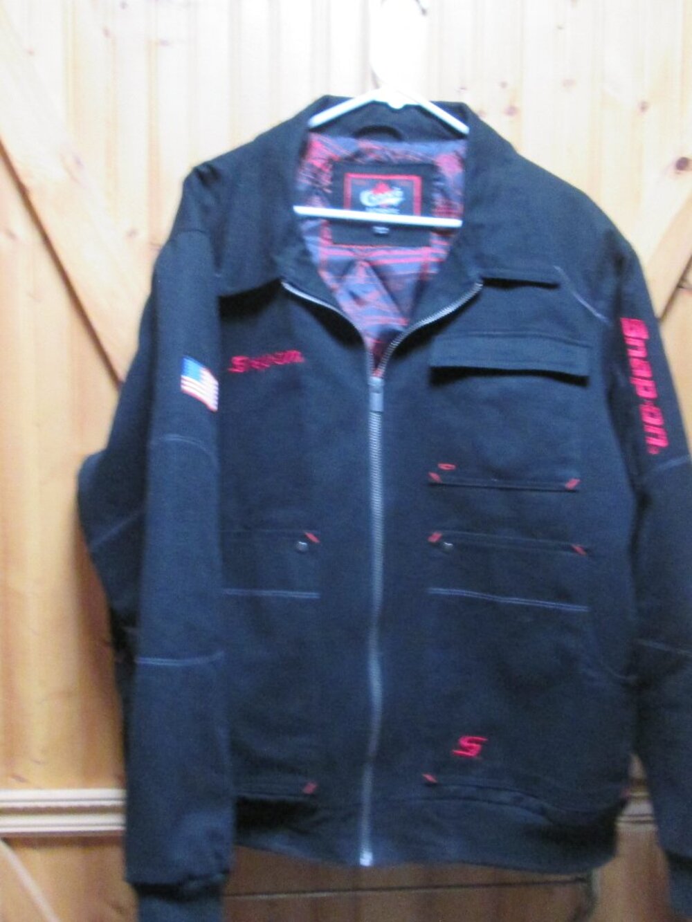 MENS BLACK XL SNAP ON MENS WORK JACKET QUILTED LINED LOGO FRONT BACK SLEEVE